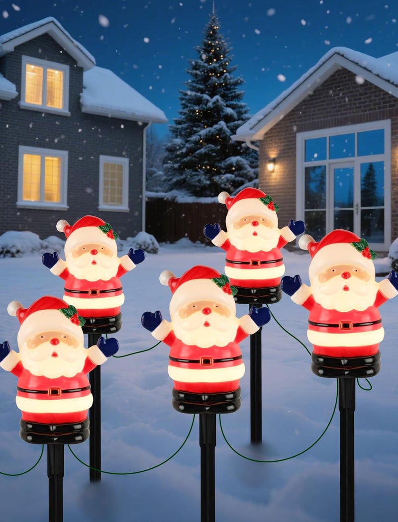 Adirxon Christmas Pathway Lights Outdoor (5 Pack), Bright Santa Claus Yard Stakes with C7 LED Bulbs, Heavy Duty Connectable Garden Stakes for Winter Holiday Lawn & Driveway Decorations (UL Listed) - Image 3